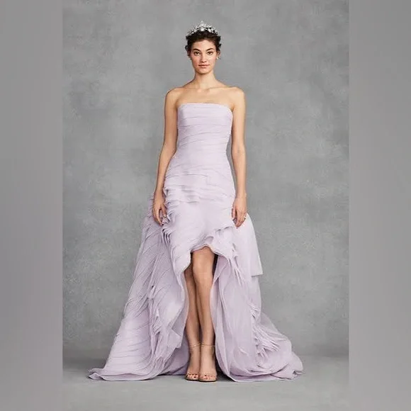 White by Vera Wang High-Low Organza Wedding Dress  Size 8 - Lilac